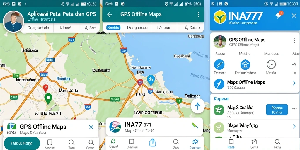 Antarmuka aplikasi INA777 dengan fitur GPS Offline Maps yang mudah digunakan.