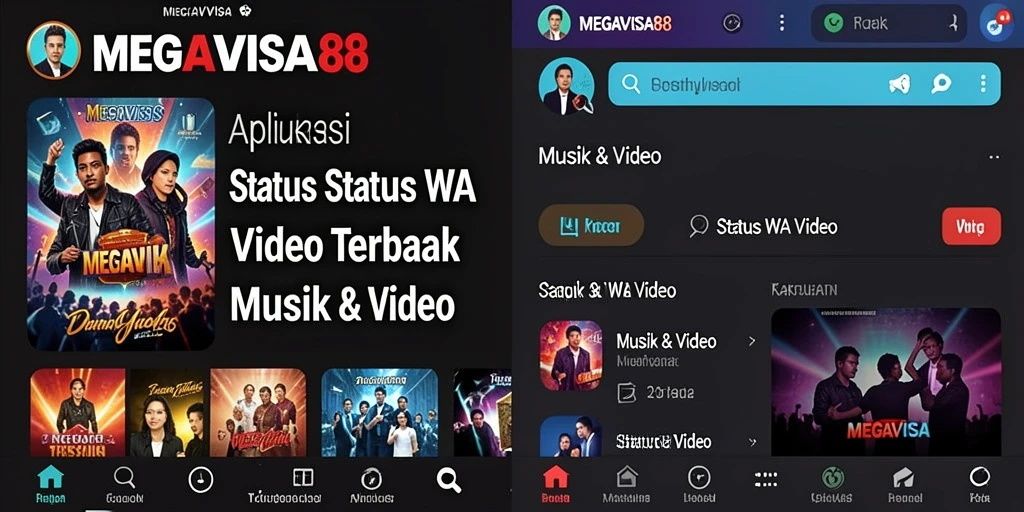 Tampilan antarmuka utama MEGAVISA88 untuk Status WA Video.
