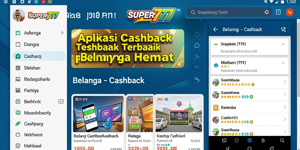 Tampilan antarmuka aplikasi Cashback SUPER777 yang user-friendly.